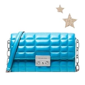 Michael Kors Tribeca Blue Qulited Leather CorssBody Bag  NWT